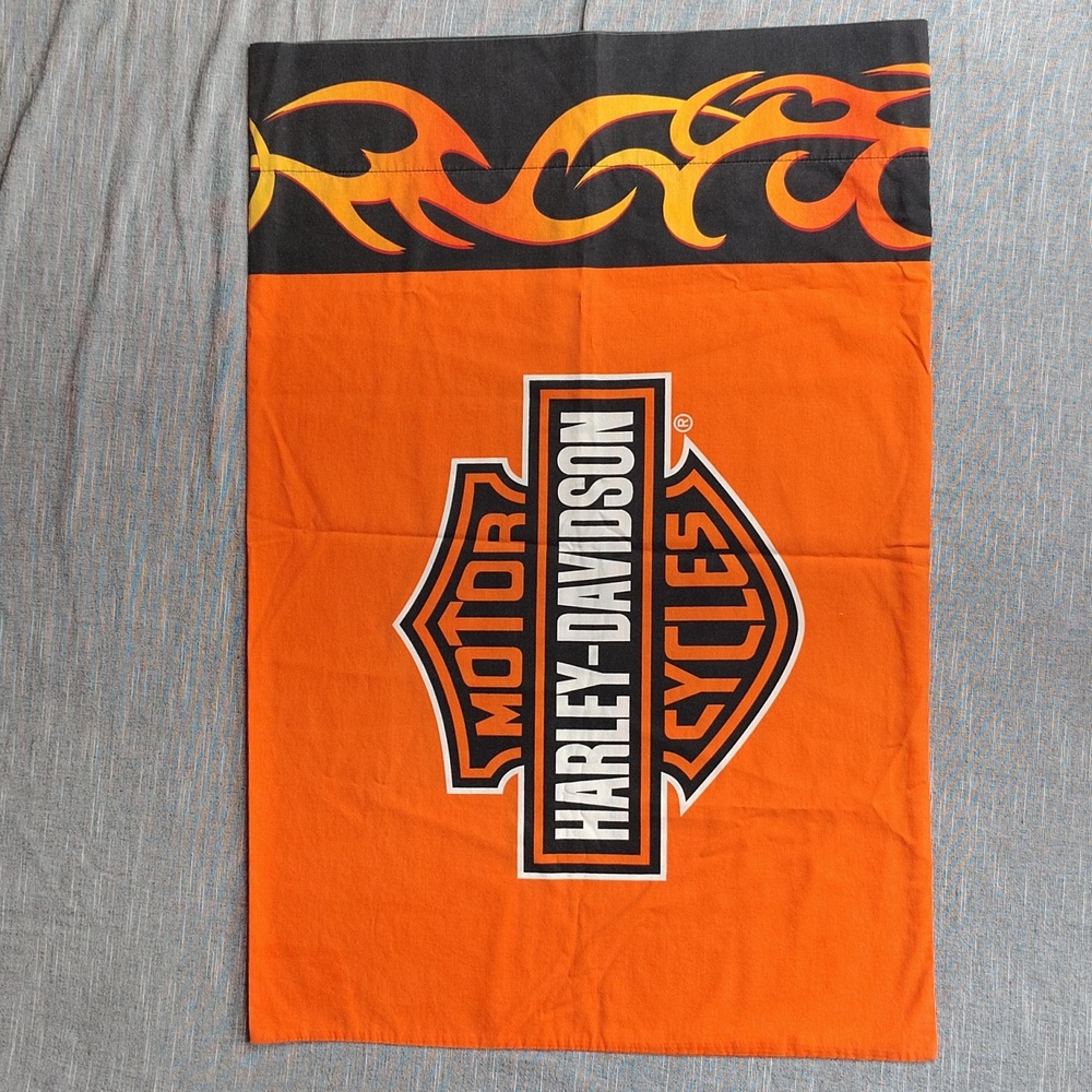 VINTAGE Harley-Davidson Orange Black Logo Pillow Case Flame Classic